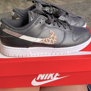 Womens Nike Dunk Low black & Leopard shoes